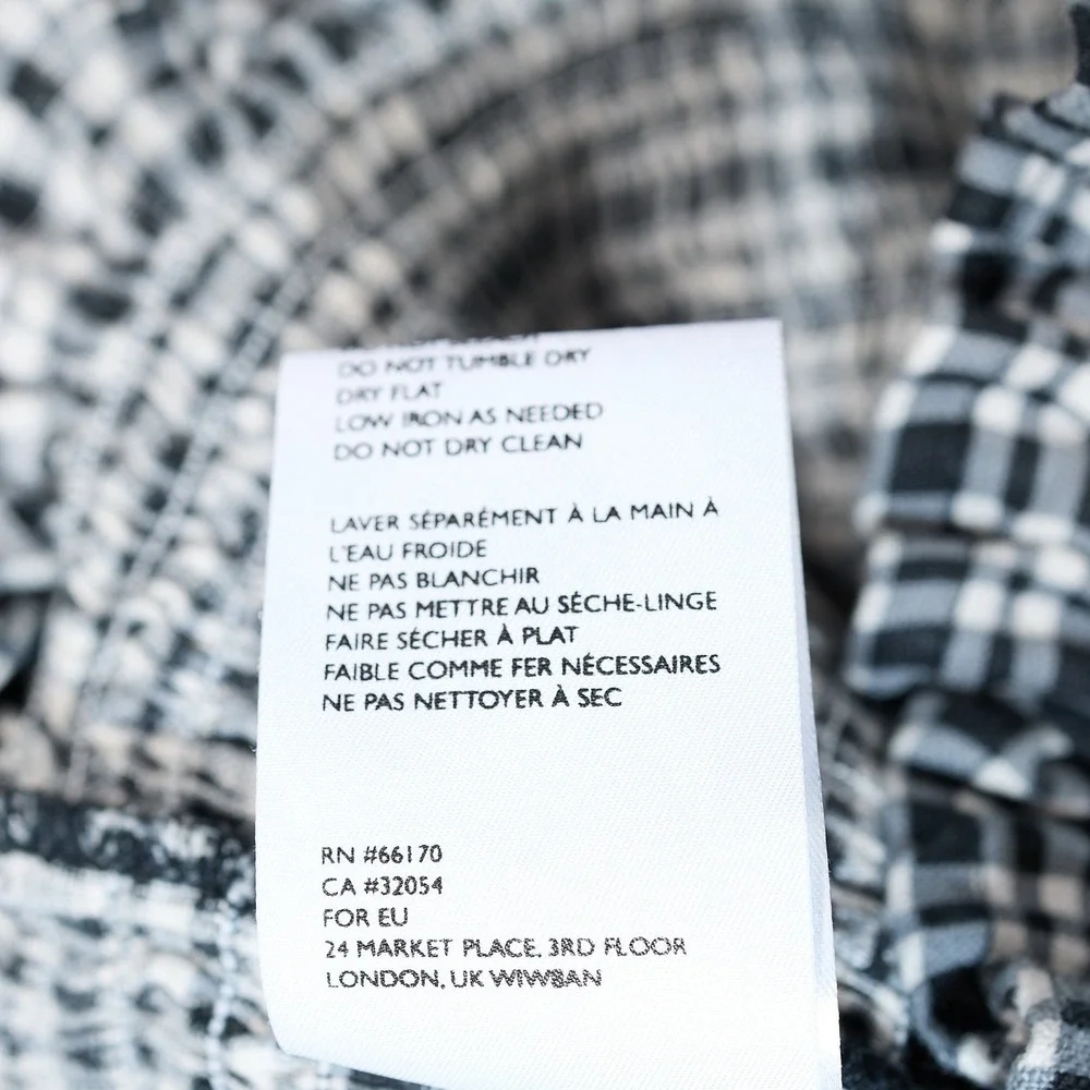 Faithfull The Brand Black White‎ Gingham Linen Smocked Puff Sleeve Blouse S